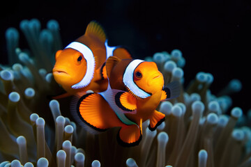 Naklejka na ściany i meble Clown fish underwater close up, Generative AI