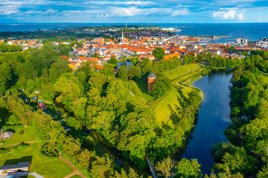 Aerial view of Danish town Nyborg