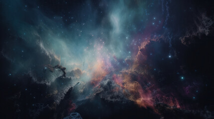 Fototapeta premium Magic color galaxy space background. Illustration Generative AI.