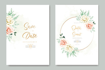 wedding invitation card with floral rose watercolor