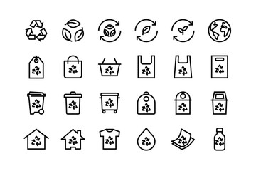 Recycling icon set with adjustable line weight