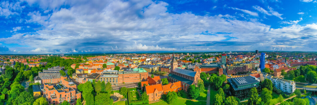 Panorama view of St. Canute's Cathedral in Danish town Odense
