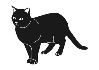 Silhouette of a cat. Vector build with two curves: black and white.