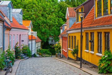 Medieval street in the old town of Odense, Denmark - obrazy, fototapety, plakaty