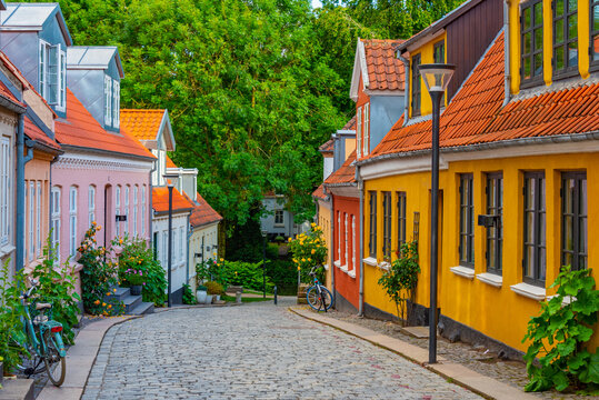 Medieval street in the old town of Odense, Denmark