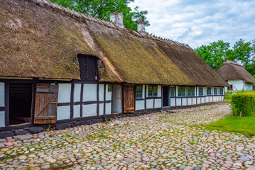 Den Fynske Landsby open-air museum with traditional Danish architecture in Odense - obrazy, fototapety, plakaty