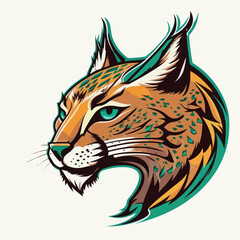 Fototapeta na wymiar Lynx or wild animal roaring muzzle for sport team mascot. Vector isolated flat icon of wildcat Lynx predator symbol for blazon, badge or hunting nature adventure club. 