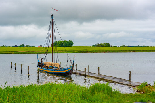 Reconstructed wooden boat at Vikingemuseet Ladby in Denmark