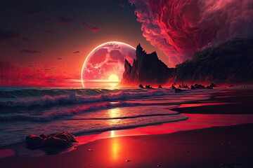 Fototapeta na wymiar sunset over the sea with moon