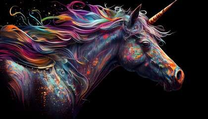 White Unicorn illustration for children design. Rainbow hair. Cute fantasy animal. Unicorn wallpaer