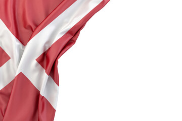 Fototapeta premium Flag of Denmark in the corner on white background. Isolated. 3D Rendering