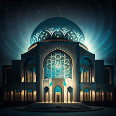 blue mosque background, Eid Mubarak Greetings, Eid Mubarak Background, Generative AI