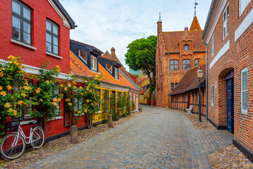 Historical street in the center of Ribe, Denmark
