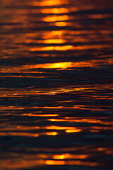 Surface of lake water with sunset colors