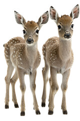 a spring-themed illustration photo featuring two isolated cute baby deer fawns with flowers set on a transparent background in PNG. Generative AI