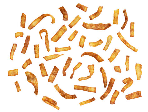 Roasted shallots onions isolated on white background. Crispy fried shallots onions isolated. Deep fried shallots.