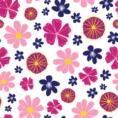 Pink flowers party seamless pattern design