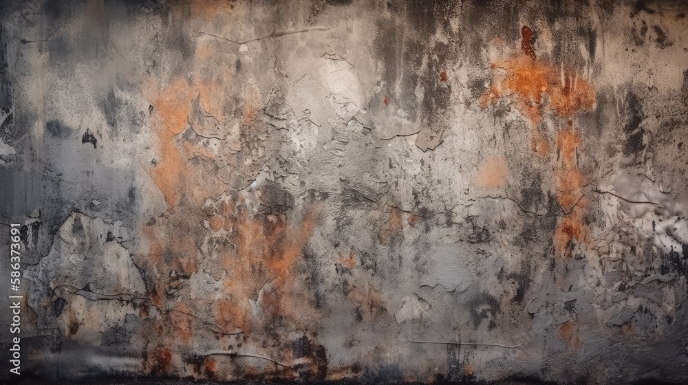 Wall mural cement concrete wall, grunge rough rusty texture, interior design background, vintage wallpaper, gen