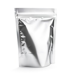 Blank stand up pouch foil or Plastic packaging with zipper isolated on white background, generative ai