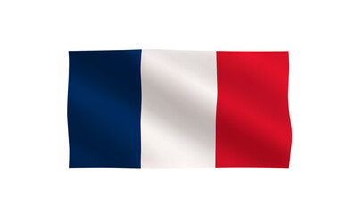 France Flag Icon. Official French flag flutters in the wind. Symbol of France. Sign is isolated on a white background. Realistic 3D flag emblem. Vector illustration