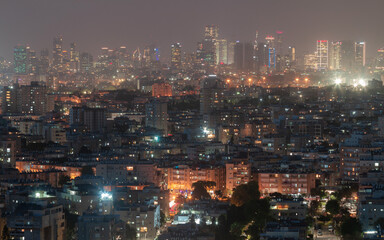 Fototapeta na wymiar Tel Aviv city, Israel night panorama. Modern view of Gush Dan and suburbs. Jaffa, Ramat Gan and Bat Yam streets