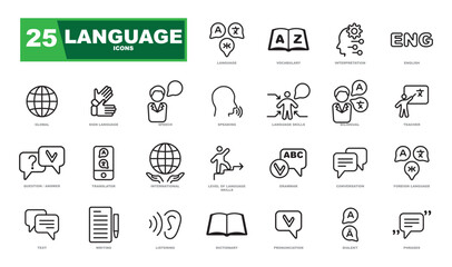 Languages ​​icons. Set includes language icons, translations, language learning and more. Perfect for a website.