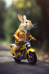 coelho fofo andando de moto fazendo entregas de páscoa 