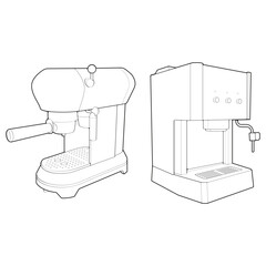 Set of Coffee maker outline drawing vector, Coffee maker drawn in a sketch style, black line Coffee maker practice template outline, vector Illustration.