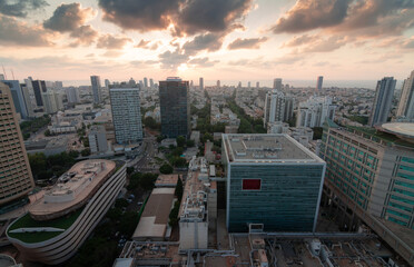 Tel Aviv aerial view during sunset