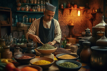 Authentic Marrocan Cuisine. Experience the rustic and flavorful dishes of a Morroco. Traditional food, including tagines. Gastronomy and culinary of africa concept. AI Generative	