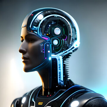 Computer robot person portrait, AI generated