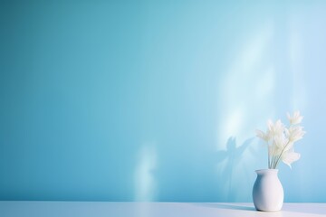 Simple vase plant, blue background image. AI generated