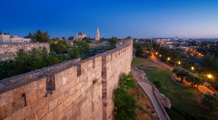 Jerusalem: Old City Wall, Abbey of the dormition, night view