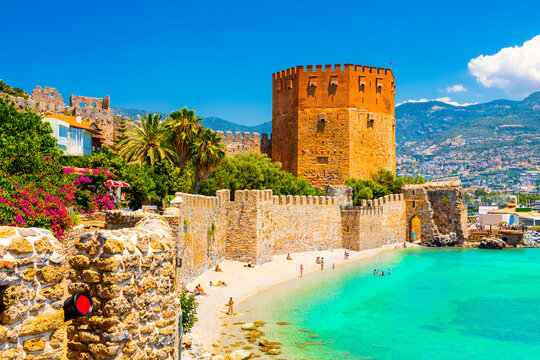 Panoramic view of the harbor of Alanya on a beautiful summer day. Alanya, Turkey 