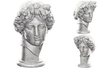 Obraz premium 3D render of an Apollo statue with stone texture and gold marble. Perfect for classical design projects..