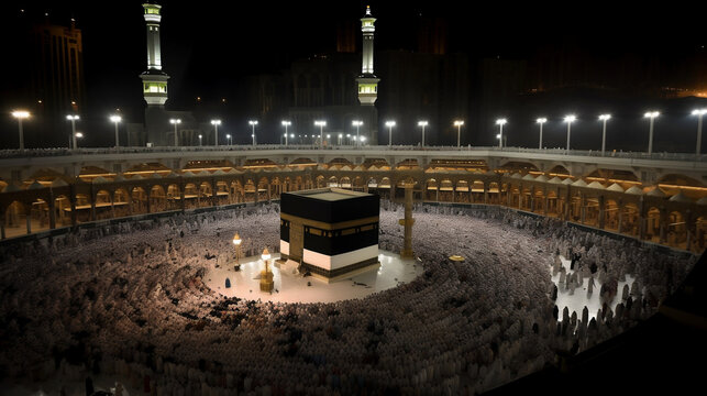 Muslim Pilgrims at The Kaaba in  Hajj. Generative ai