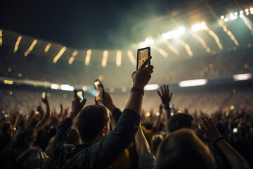 crowd of people at concert with smartphones ai generative