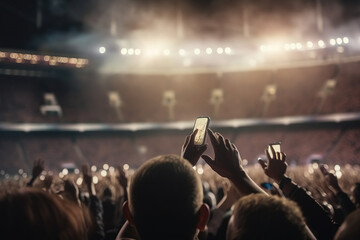 Fototapeta na wymiar crowd of people at concert with smartphones ai generative