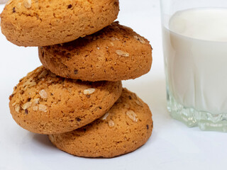 Homemade oatmeal cookies with milk