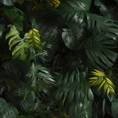 Naklejka na ściany i meble seamless background with tropical leaves Monstera and Banana leaves