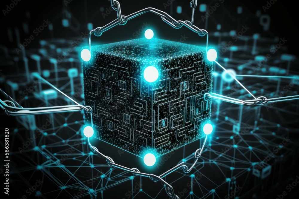 Poster abstract digital chain or circuit. blockchain concept. ai generated