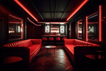 Red Interior of luxury nightclub, restaurant. Lounge bar. AI generated, human enhanced