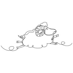 Continuous one line drawing of a sheep. Simple vector illustration