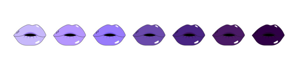 Violet lips. Collection, set of symbols and associations of feminism. Women's rights day, international women's day. Vector illustration