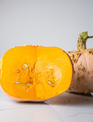 Inside of a Galeux d'Eysines Pumpkin in a studio