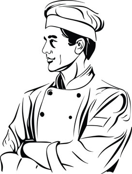Chef Mascot Logo Monochrome Design Style
