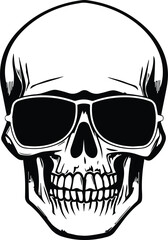 Skull Wearing Sunglasses Logo Monochrome Design Style
