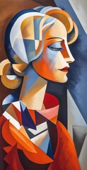 Forlorn somber blonde hair cubist woman art