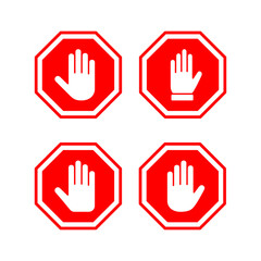Stop icon vector illustration. stop road sign. hand stop sign and symbol. Do not enter stop red sign with hand