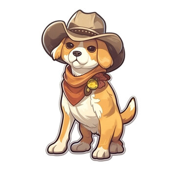 Cartoon dog with cowboy hat on, Created with generative AI